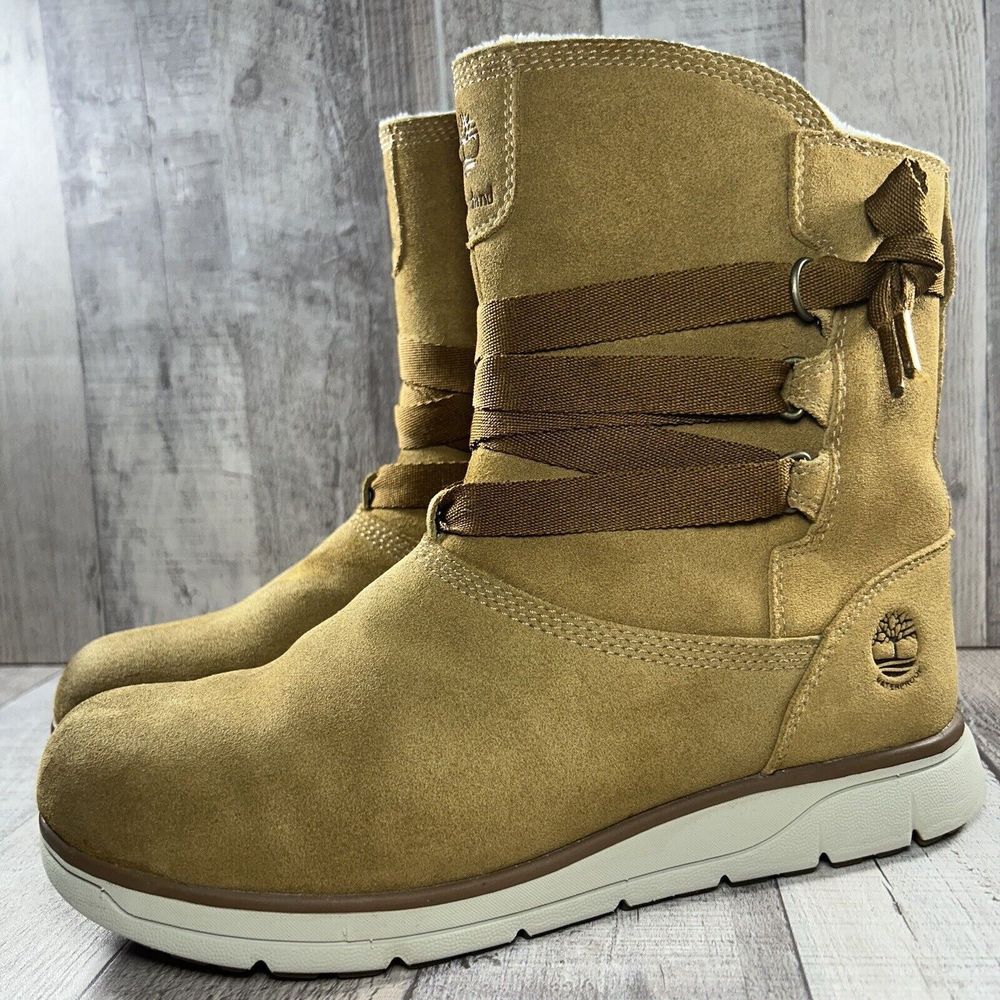 Timberland Women's Leighland Boots Suede Pull On Waterproof Boots Brown Size 9